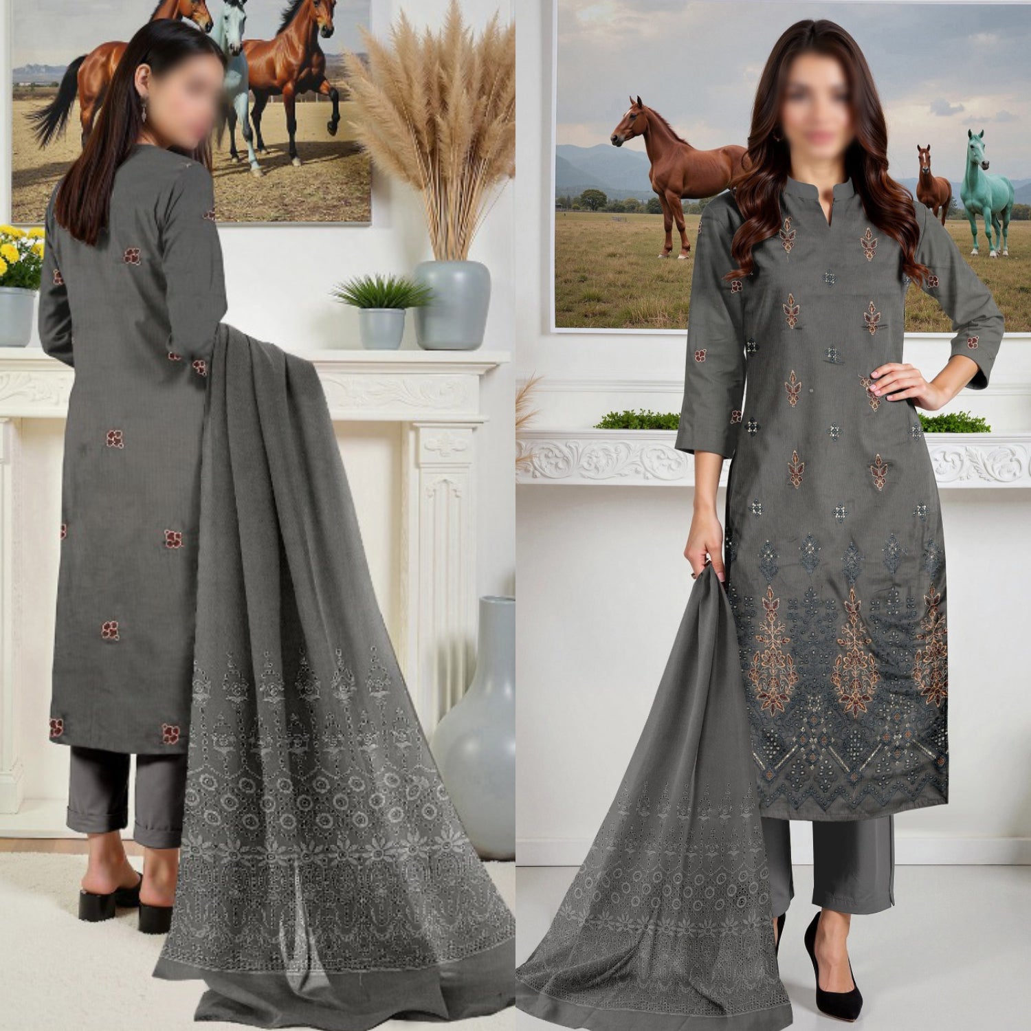 3 Piece Lawn Embroidered Suit (LNE1001-3P)