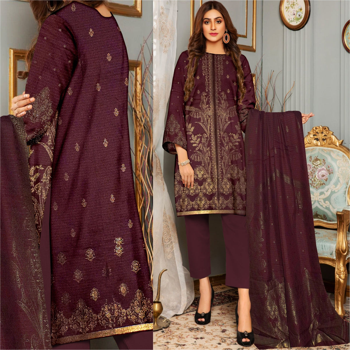 3 Piece Viscose Jacquard Brosha Suit Vol-1 (VJB004-3P)