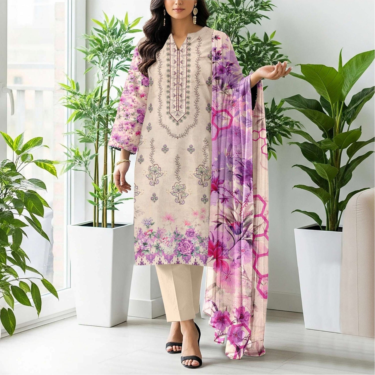 3 Piece Karandi Embroidered Suit (KRE006-3P)