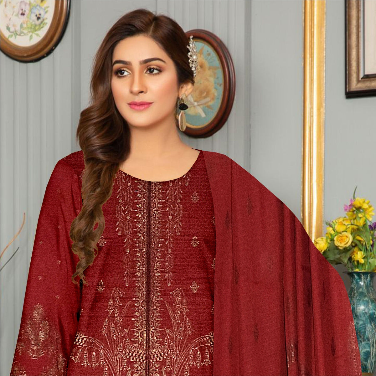 3 Piece Viscose Jacquard Brosha Suit Vol-1 (VJB002-3P)
