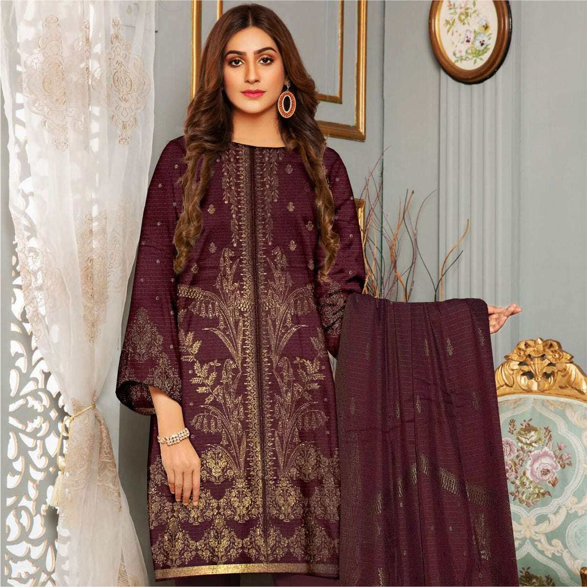 3 Piece Viscose Jacquard Brosha Suit Vol-1 (VJB004-3P)