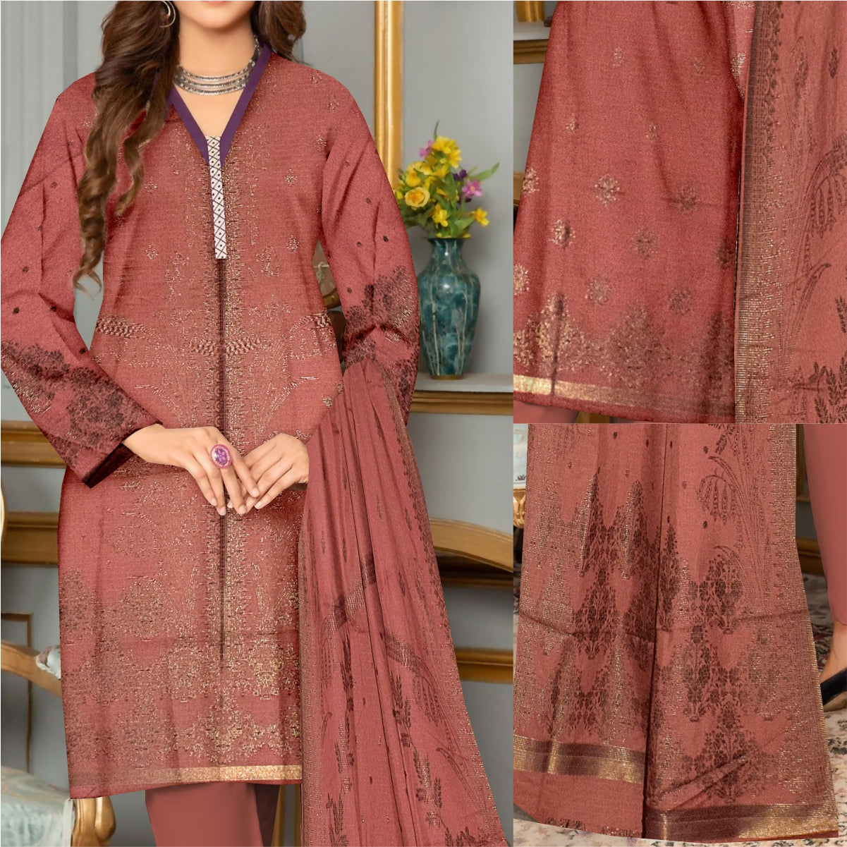 3 Piece Viscose Jacquard Brosha Suit Vol-1 (VJB001-3P)