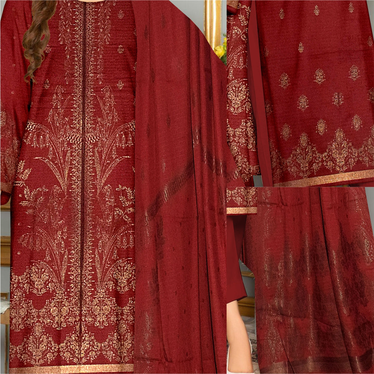 3 Piece Viscose Jacquard Brosha Suit Vol-1 (VJB002-3P)