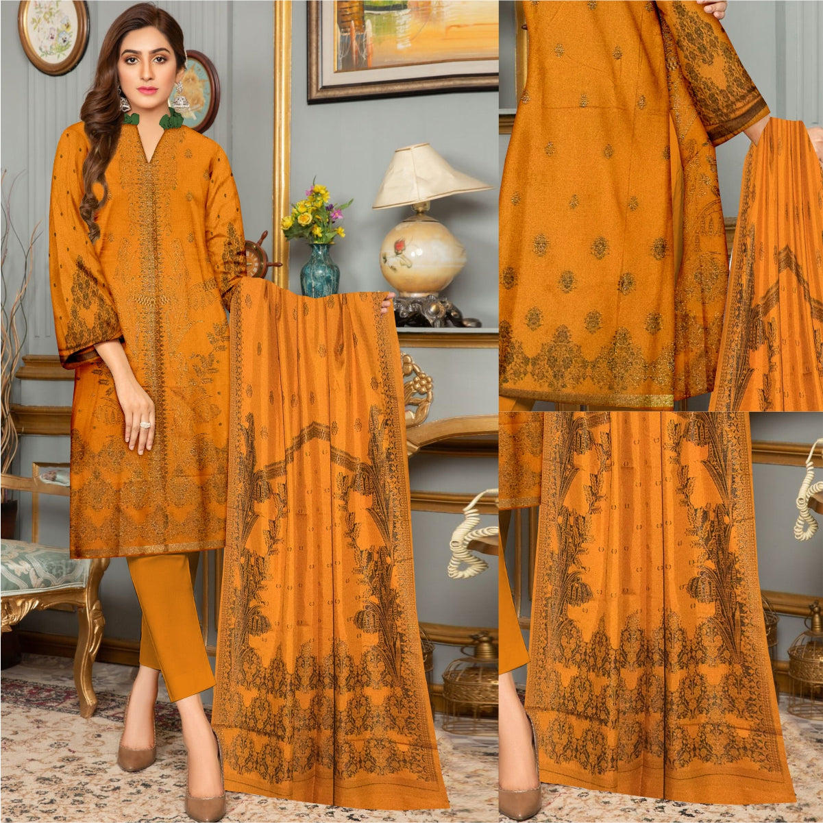 3 Piece Viscose Jacquard Brosha Suit Vol-1 (VJB003-3P)
